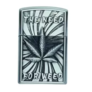 Bricheta tip zippo, 3D relief, metalica, the need for weed, gaz, marihuana, gri, cutie - 