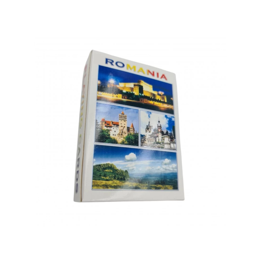 Carti de joc educative cartonate, Romania Turistica, cu 52 peisaje din Romania, castelul Bran, Peles - 