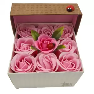 Aranjament floral 9 trandafiri sapun in cutie, roz - 