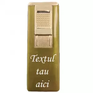Bricheta metalica gravata personalizata cu textul tau, cu gaz, antivant, reincarcabila, aurie, cutie - 