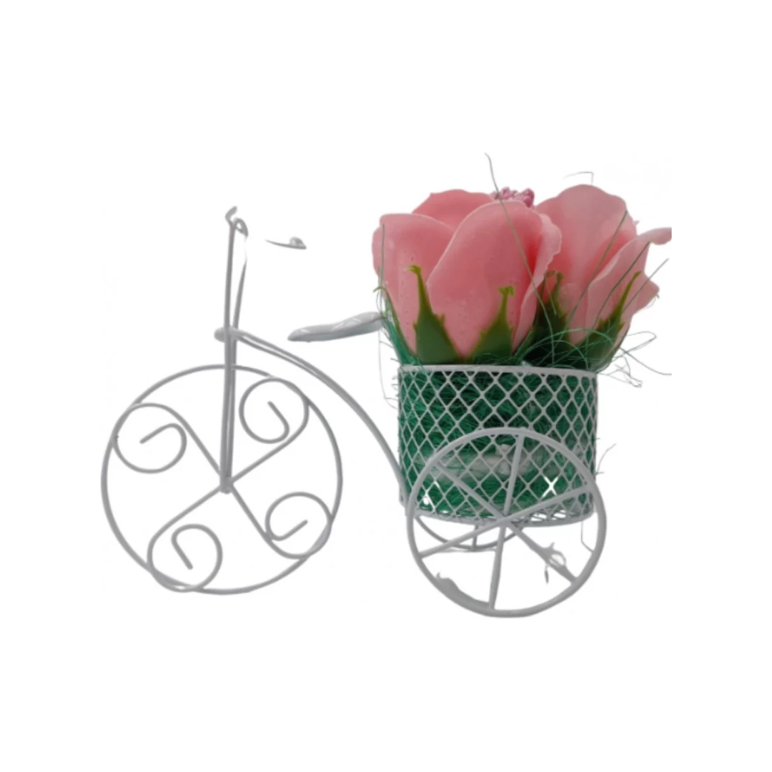 Aranjament floral deosebit 3 trandafiri bicicleta, flori de sapun, - 