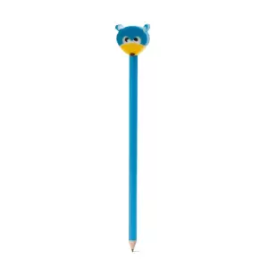 Creion cu guma, simplu, albastru din lemn, gata ascutit cu guma colorata ursulet simpatic - 