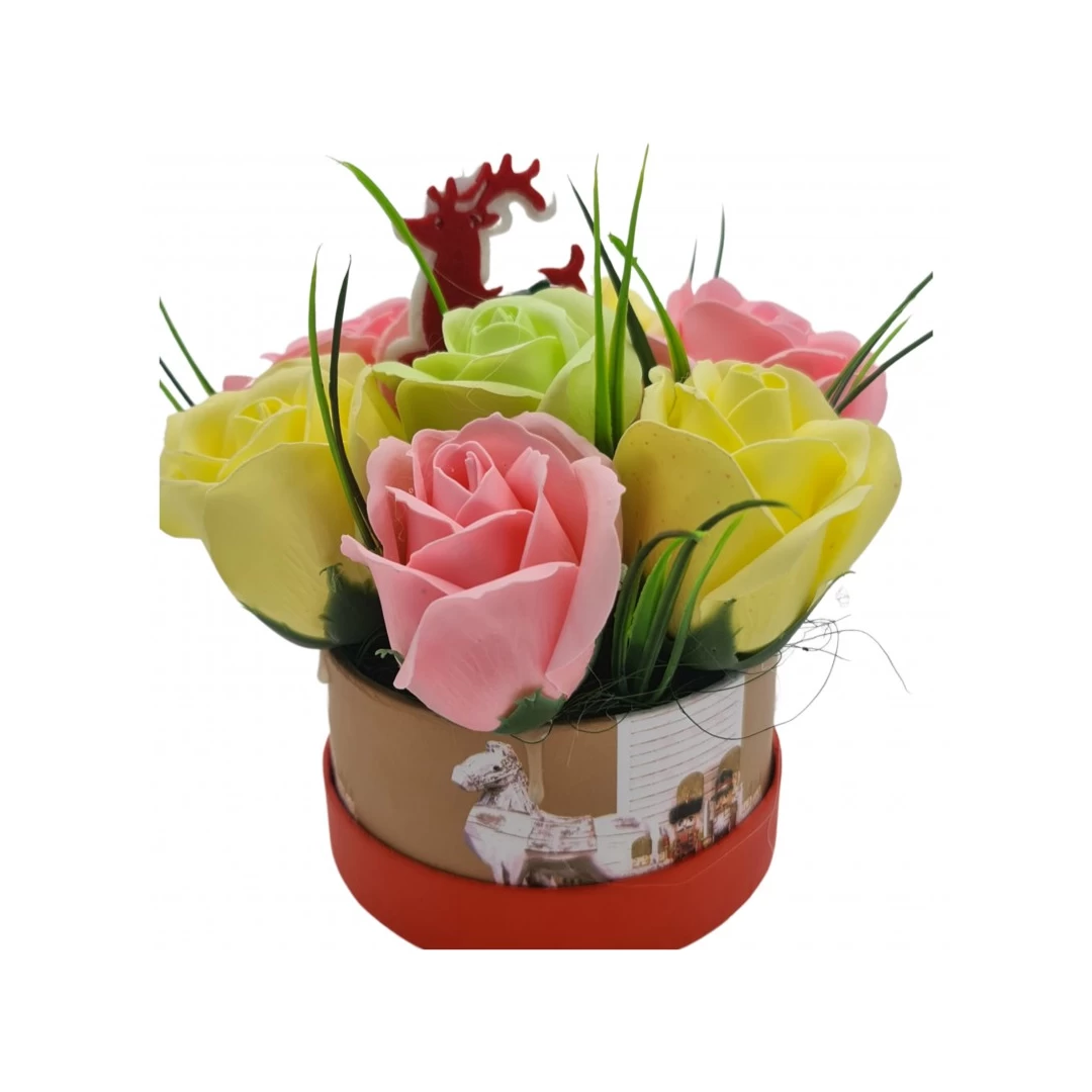 Aranjament floral deosebit, Craciun, 7 trandafiri, ren - 