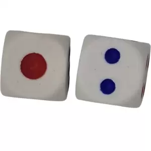 Set 2 zaruri, 12 mm, albe cu puncte albastre si rosii - 