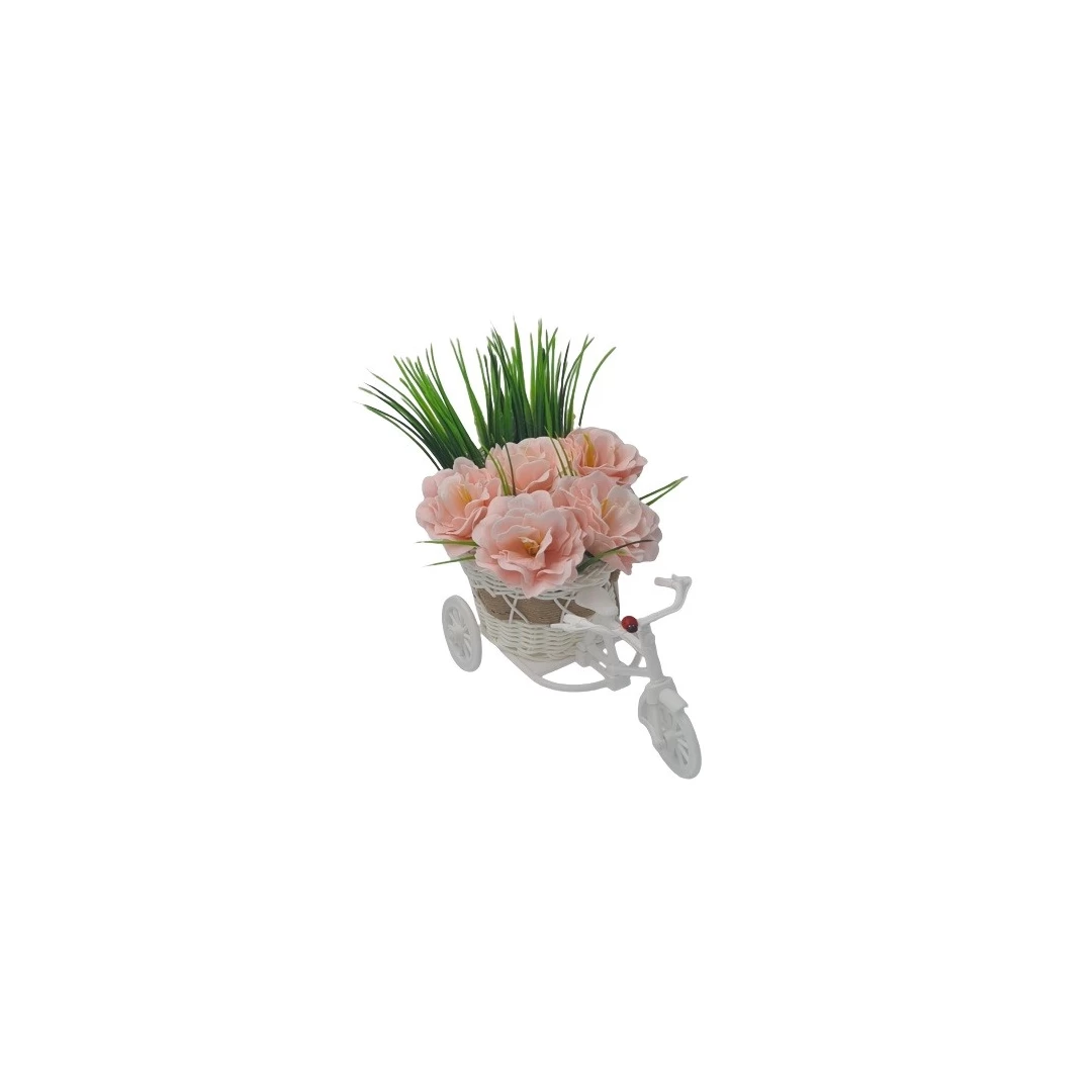 Bicicleta, aranjament floral trandafiri "Cosulet cu flori", flori de sapun, model M4, 30x17x15 cm - 