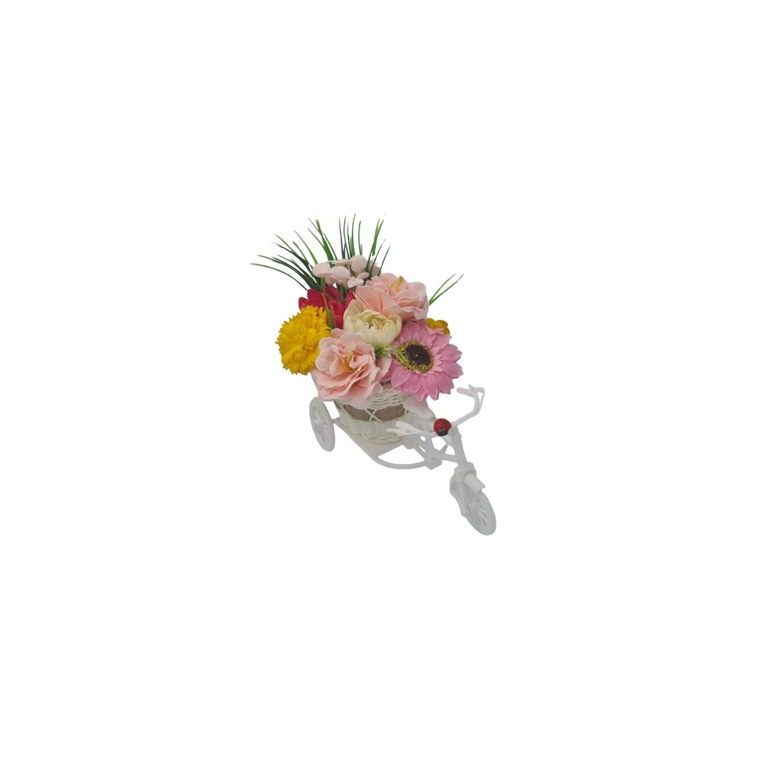 Bicicleta, aranjament floral trandafiri "Cosulet cu flori", flori de sapun, model multicolor, 30x17x15 cm, Dalimag - 