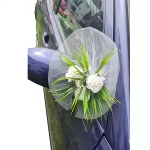 Aranjament floral, oglinzi masini, alb, 30 x 30 cm, trandafiri - 