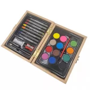 Acuarele, 12 Culori, Creioane Colorate, Cutie Lemn, 16 cm, Crem - 