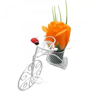 Aranjament Floral, Bicicleta Metal, Trandafir Portocaliu din Sapun in Cosulet - 