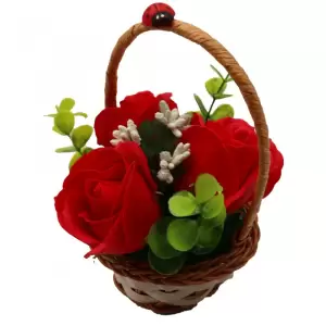 Aranjament Floral, Cosulet Trandafiri,  3 Trandafiri Rosi din Sapun - 