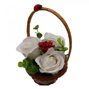 Aranjament Floral, Cosulet Trandafiri,  3 Trandafiri Albi din Sapun - 