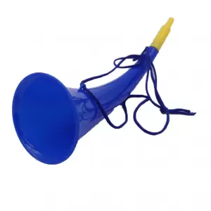 Goarna Curbata, Vuvuzela, Tip Corn, Pentru Petreceri, Evenimmente, Albastra, Varf Galben, 27 cm - 