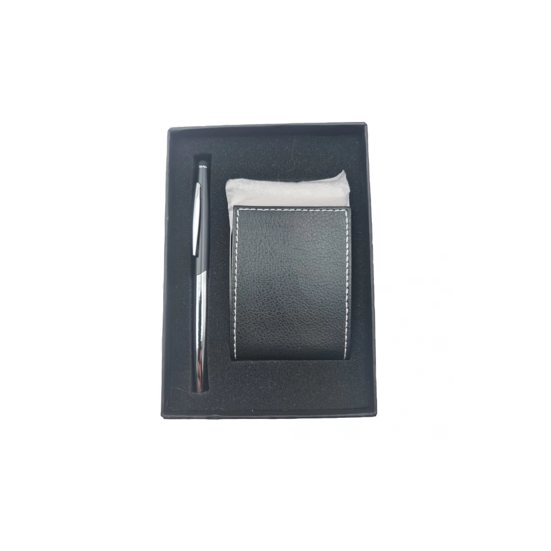 Set de Pix si Port Card, Metal, Piele Ecologica, Negru, 16*10 cm - 