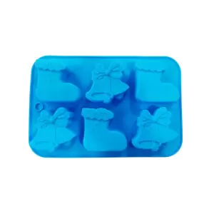 Forma silicon 6 cavitati, Tema Sarbatori de iarna, Pentru prajituri sau Briose, Albastru, 26 cm, 237COF - 