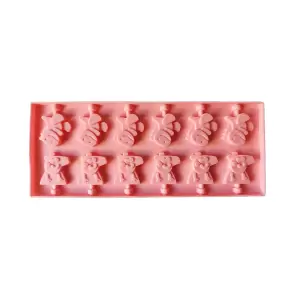Forma silicon 12 cavitati, Peppa Pig si Dinosaur, Acadele din ciocolata sau Acadele din zahar, Roz, 26 cm, 246COF - 