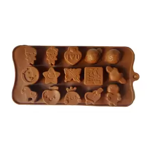 Forma silicon pentru bomboane, 15 cavitati, Diverse forme, Maro, 21 cm, 259COF - 