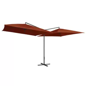 Umbrelă de soare dublă, stâlp din oțel, cărămiziu, 250 x 250 cm - Această elegantă umbrelă de soare dublă este perfectă pentru a crea o zonă de umbră și pentru a vă proteja de razele UV dăunătoare ale soarelui. Desig...
