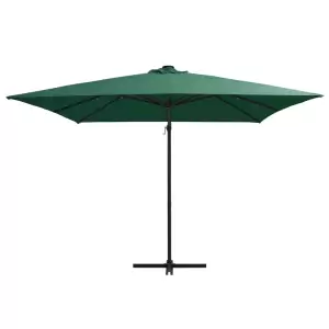Umbrelă suspendată cu LED și stâlp din oțel, verde, 250x250 cm - Această umbrelă de soare în consolă, foarte elegantă, iluminată cu becuri LED, este alegerea perfectă pentru a crea umbră și pentru a vă proteja de ra...