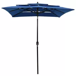 Umbrelă de soare 3 niveluri, stâlp de aluminiu, azuriu, 2x2 m - Această umbrelă de soare cu 3 niveluri, pentru grădină, este alegerea perfectă pentru a vă proteja de razele UV dăunătoare și de umezeala din curtea,...