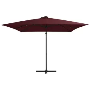 Umbrelă suspendată cu LED-uri, roșu bordo, 250x250 cm - Această umbrelă de soare în consolă, foarte elegantă, iluminată cu becuri LED, este alegerea perfectă pentru a crea umbră și pentru a vă proteja de ra...