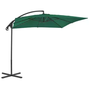 Umbrelă suspendată cu stâlp din oțel, verde, 250 x 250 cm - Această umbrelă suspendată elegantă este perfectă pentru a crea umbră și pentru a vă proteja de razele UV dăunătoare ale soarelui.  Fabricat din polie...