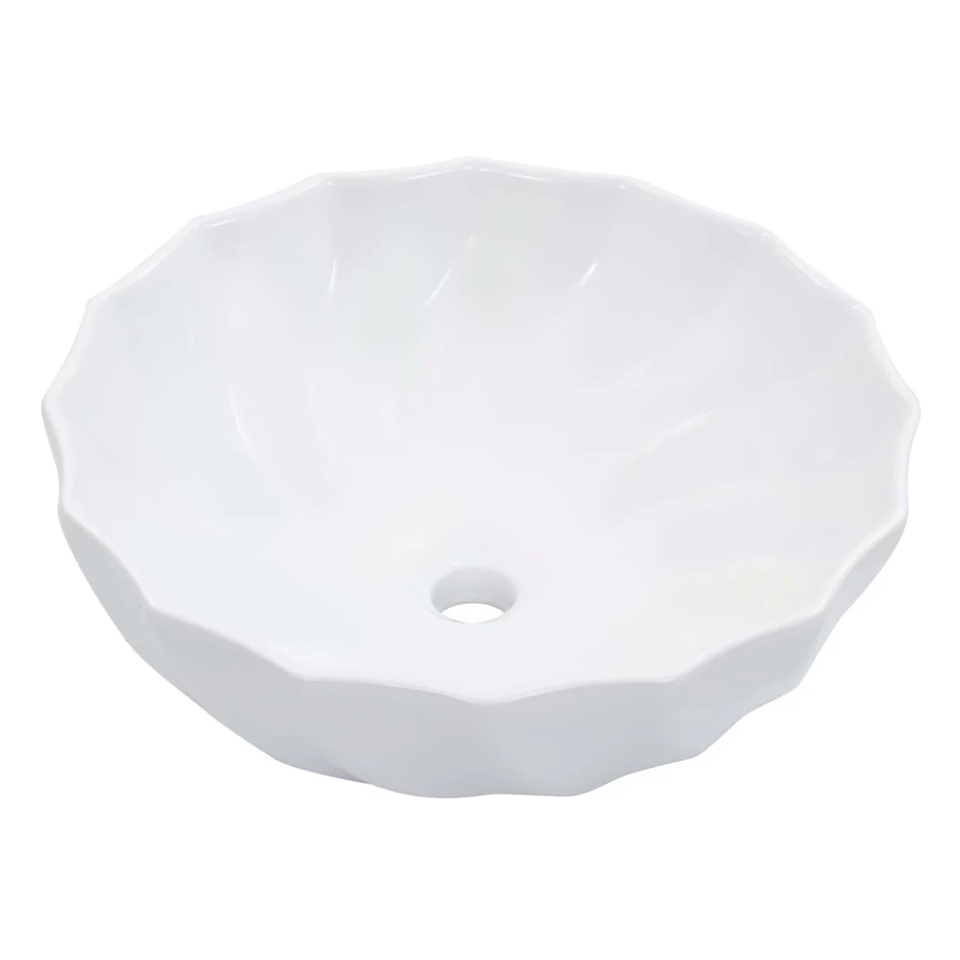 Chiuvetă de baie, alb, 46 x 17 cm, ceramică - Fabricată din ceramică, această chiuvetă rotundă cu design floral va fi o achiziție fermecătoare și mereu la modă în orice baie, spălătorie, vestiar s...