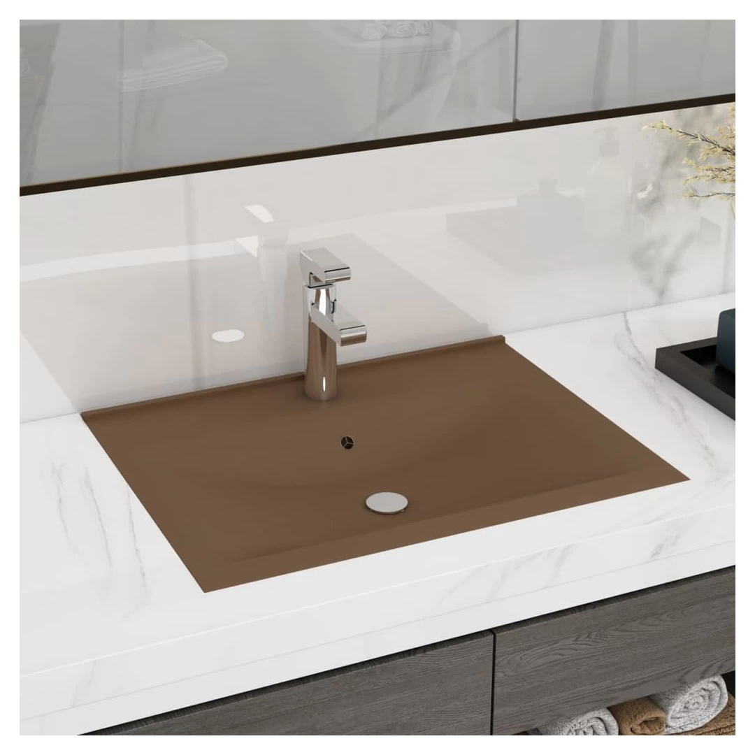 Chiuvetă baie lux, orificiu robinet crem mat 60x46 cm ceramică - Această chiuvetă dreptunghiulară, realizată din ceramică premium, este un element de decor elegant pentru baia, budoarul sau toaleta dvs. Suprafața sa...