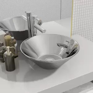 Chiuvetă de baie, argintiu, 42 x 14 cm, ceramică - Fabricată din ceramică, această chiuvetă de formă rotundă va reprezenta o achiziție fermecătoare și mereu la modă în orice baie, spălătorie, vestiar s...