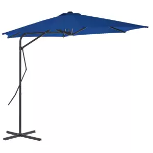 Umbrelă de exterior cu stâlp din oțel, albastru, 300 x 230 cm - Această umbrelă de soare elegantă este perfectă pentru a crea umbră și pentru a vă proteja de razele UV dăunătoare ale soarelui. Fabricată din poliest...