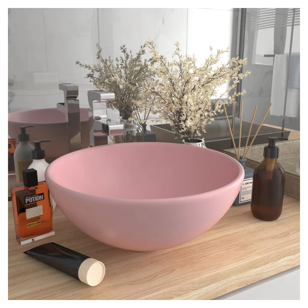 Chiuvetă baie lux, roz mat, 32,5x14 cm, ceramică, rotund - Lavoarul rotund este realizat din ceramică premium, fiind un element de decor ideal pentru orice baie, toaletă sau budoar. Suprafața sa mată și design...