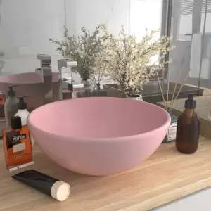 Chiuvetă baie lux, roz mat, 32,5x14 cm, ceramică, rotund - Lavoarul rotund este realizat din ceramică premium, fiind un element de decor ideal pentru orice baie, toaletă sau budoar. Suprafața sa mată și design...
