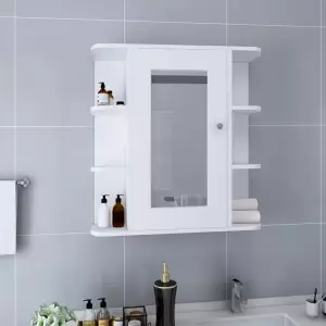Dulap de baie cu oglindă, alb, 66x17x63 cm, MDF - Cu acest dulap cu oglindă, adăugați o notă fermecătoare și plăcută în baia dvs. și un stil contemporan în orice cameră! Dulapul cu oglindă montat pe p...