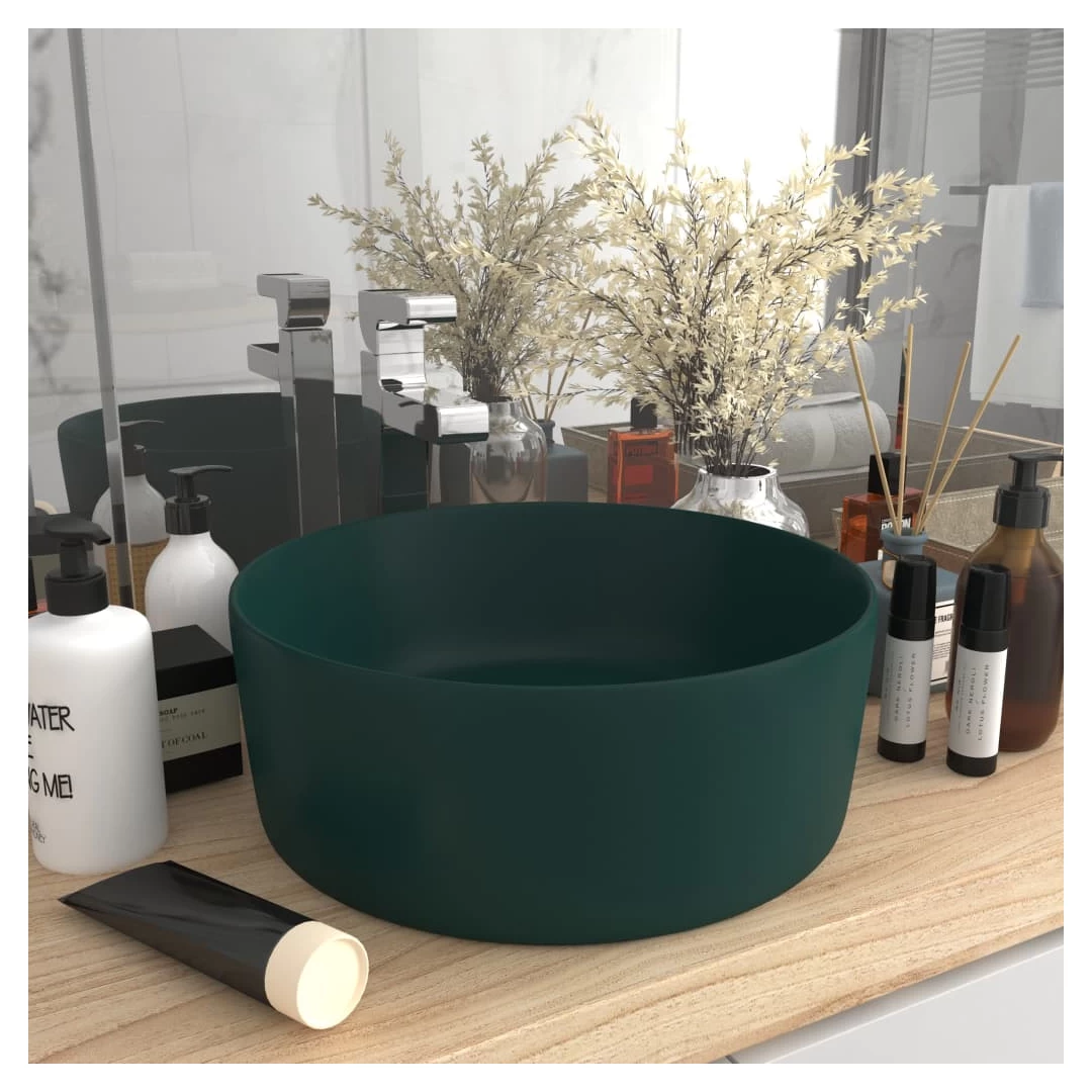 Chiuvetă baie lux verde închis mat 40x15 cm ceramică rotund - Această chiuvetă rotundă, realizată din ceramică premium, este un element de decor ideal pentru baia, spălătorul sau toaleta dvs. Suprafața sa mată și...