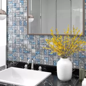 Plăci mozaic, 22 buc., gri și albastru, 30x30 cm, sticlă - Aceste plăci de mozaic din sticlă sunt excelente pentru decorarea pereților din baie, camera de zi și bucătărie. Cu aceste plăci de mozaic, puteți adă...