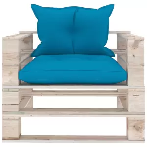 Canapea grădină din paleți, cu perne albastre, lemn de pin - Această canapea din paleți modernă, pentru grădină, este o alegere ideală pentru a vă relaxa și a vă bucura de vreme, pentru a trage un pui de somn sa...