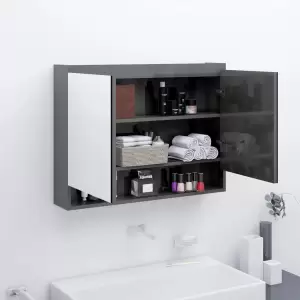 Dulap de baie cu oglindă, gri strălucitor, 80x15x60 cm, MDF - Adăugați o notă decorativă și un aspect plăcut, cu acest dulap cu oglinzi pentru baie și, de asemenea, adăugați un stil contemporan oricărei camere! D...