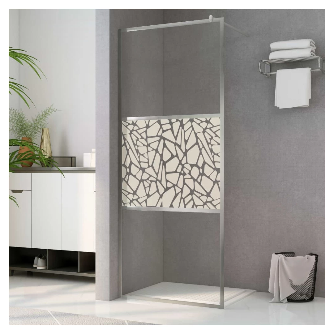 Paravan de duș walk-in, 100 x 195 cm, sticlă ESG, model piatră - Înnoiți aspectul estetic al băii dvs. cu acest paravan de duș modern cu panou până la mijloc din sticlă cu model de piatră. Oferă un stil rafinat, cu...
