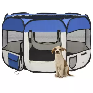 Țarc joacă pliabil câini cu sac de transport albastru 110x110x58 cm - Acest țarc de joacă pliabil pentru câini este ideal pentru dresajul câinilor, poate fi folosit ca zonă de dormit, zonă de joacă sau de alergare. Acest...