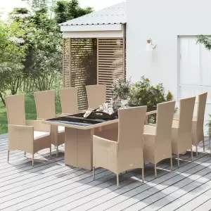 Set de masă pentru grădină, 9 piese, cu perne, bej, poliratan - Acest set de mobilier de grădină, modern, cu un design elegant și contemporan, va fi o alegere excelentă pentru a lua masa sau a vă relaxa în grădina...