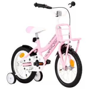 Bicicletă copii cu suport frontal, alb și roz, 14 inci - Această bicicletă pentru copii, elegantă și robustă, cu roți de 14 inci, va fi cadoul perfect pentru copilul dvs. Fiind prevăzută cu șa și ghidon regl...