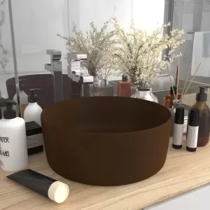 Chiuvetă de baie lux maro închis mat 40x15 cm ceramică rotund - Această chiuvetă rotundă, realizată din ceramică premium, este un element de decor ideal pentru baia, spălătorul sau toaleta dvs. Suprafața sa mată și...
