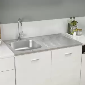 Chiuvetă bucătărie cu scurgător, argintiu 1000x600x155 mm oțel - Această chiuvetă de bucătărie este o completare mereu la modă în bucătăria dvs. Are o singură cuvă foarte adâncă și un design elegant. Chiuveta este f...