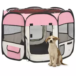Țarc joacă pliabil câini cu sac de transport roz 90x90x58 cm - Acest țarc de joacă pliabil pentru câini este ideal pentru dresajul câinilor, poate fi folosit ca zonă de dormit, zonă de joacă sau de alergare. Acest...