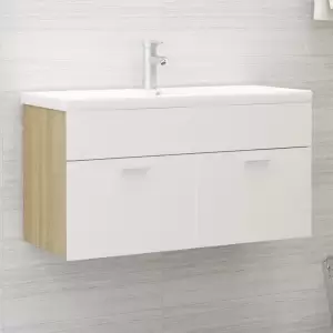 Dulap de chiuvetă, alb și stejar Sonoma, 90x38,5x46 cm, PAL - Cu acest dulap de baie, puteți crea spațiu de depozitare suplimentar, oferind băii dvs. un aspect deosebit și ordonat. Liniile simple și designul eleg...