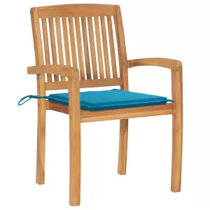 Scaune grădină cu perne albastre, 2 buc., lemn masiv de tec - Aceste scaune de grădină din lemn adaugă un aspect vintage grădinii, terasei sau oricărui alt spațiu de locuit în aer liber. Construită din lemn de te...