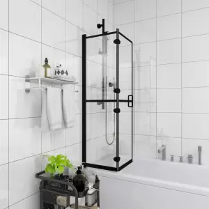 Cabină de duș pliabilă, negru, 120x140 cm, ESG - Această cabină de duș pliabilă combină stilul cu funcționalitatea și se va potrivi perfect în decorul băii dvs.! Profilele din aluminiu și panourile l...