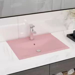 Chiuvetă baie lux orificiu robinet roz mat 60x46 cm ceramică - Această chiuvetă dreptunghiulară, realizată din ceramică premium, este un element de decor elegant pentru baia, budoarul sau toaleta dvs. Suprafața sa...