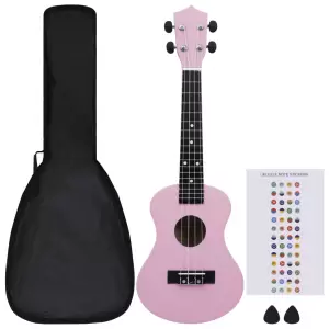 Set de ukulele soprano, pentru copii, cu husă, roz, 23" - Acest set de ukulele este un instrument excelent de învățare pentru începători și este perfect pentru muzicienii de toate vârstele, fie că sunt tineri...