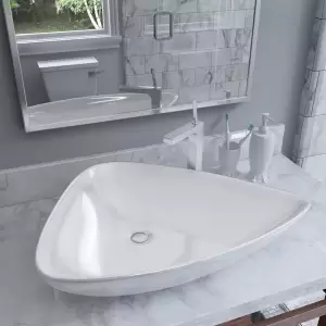 Chiuvetă din ceramică, alb, 645 x 455 x 115 mm, triunghi - Această chiuvetă de baie din ceramică va fi o achiziție minunată pentru orice baie, toaletă sau garderobă. Suprafața sa smălțuită contribuie la un des...