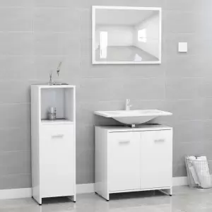 Set mobilier de baie, 3 piese, alb, lemn prelucrat - Acest set elegant de mobilier pentru baie, cu 1 dulap mediu, 1 dulap de lavoar și 1 oglindă, creează spațiu de depozitare suplimentar pentru baia dvs....